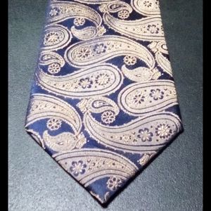Merona Navy Blue and Gold 100% Silk Paisley Tie
